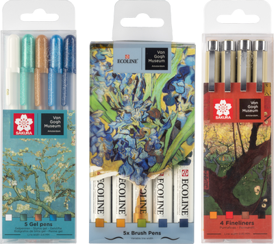 Three new products by Royal Talens x Van Gogh Museum: Sakura gel pens, Ecoline brush pens en Sakura Fineliners