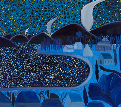 Starry Night, 2019, olieverf op doek, 152.4 x 177.8 cm. © Matthew Wong Foundation c/o Pictoright Amsterdam 2023 