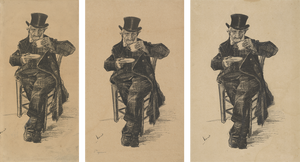 The three prints of the lithograph that Vincent van Gogh made of an old man drinking coffee
