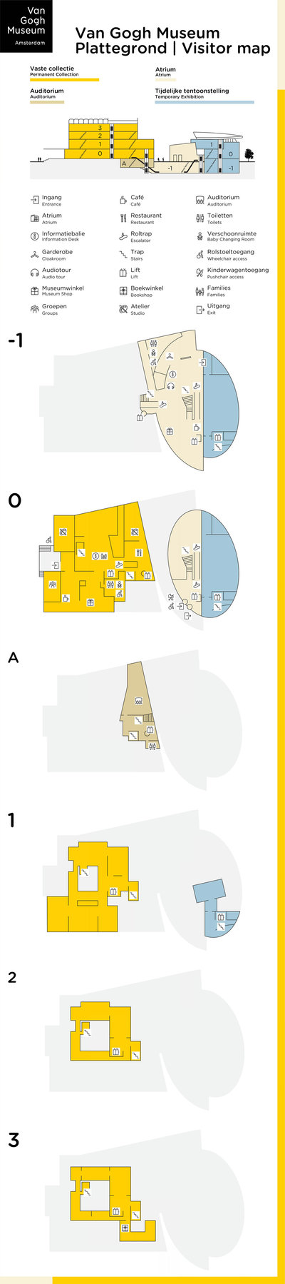 Plattegrond van het Van Gogh Museum in Nederlands en Engels