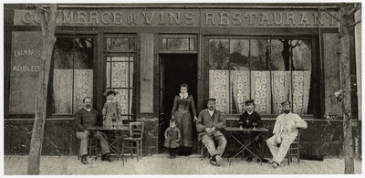 Auberge Ravoux, Place de Mairie in Auvers-sur-Oise in 1890, owner Arthur Ravoux on the left. Vincent van Gogh's last address 