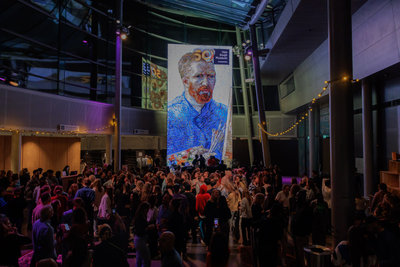 People dancing in the Van Gogh Museum atrium during Vincent on Friday. Photo: Les Adu