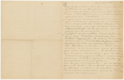 Letter from Vincent van Gogh to Theo van Gogh with sketches of Daubigny's Garden, Thatched Cottages and Figures and Wheatfields