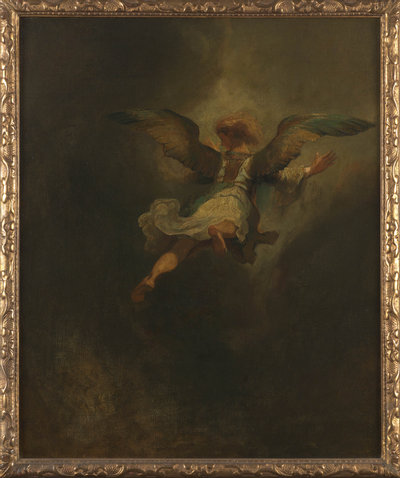 Odilon Redon, The Angel Raphael Leaving Tobit and his Family (after Rembrandt), c. 1862-1864, in original frame
