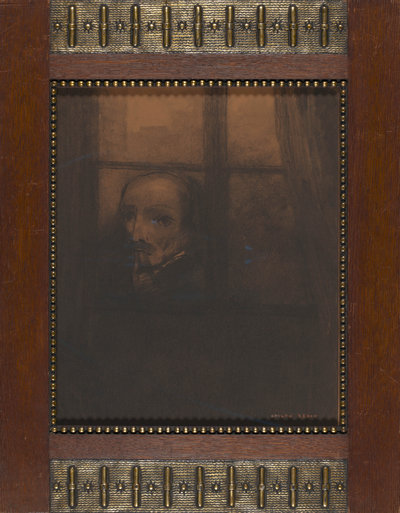 Odilon Redon, The Thinker at the Window, Drawing in the manner of Goya, 1878, in original frame