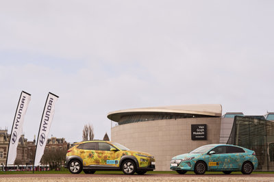 The IONIQ Electric and KONA Electric wrapped in Van Gogh’s iconic works. Photo: Tomek Dersu Aaron