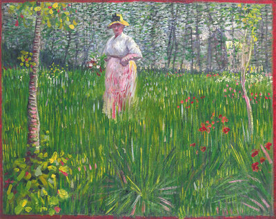 Vincent van Gogh, Een wandelende vrouw in een tuin, 1887, Olieverf op doek, 48 × 60 cm, Particuliere collectie