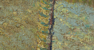 Image of Peach Tree in Blossom left varnish right varnish removed