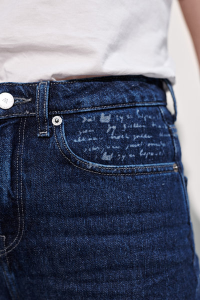 Detail of a jeans from the MUD Jeans x Van Gogh Museum collection