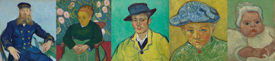 Compilatie van vijf portretten van de familie Roulin: Joseph, Augustine, Armand, Camille en Marcelle
