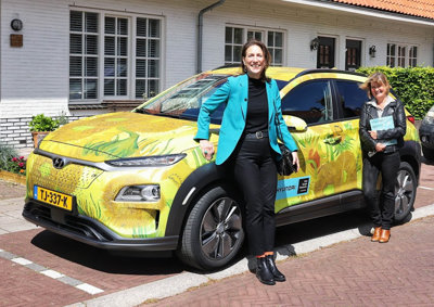 'Almond Blossom' was delivered in the colourful Hyundai electric car. Photographer: Mark Engelsman